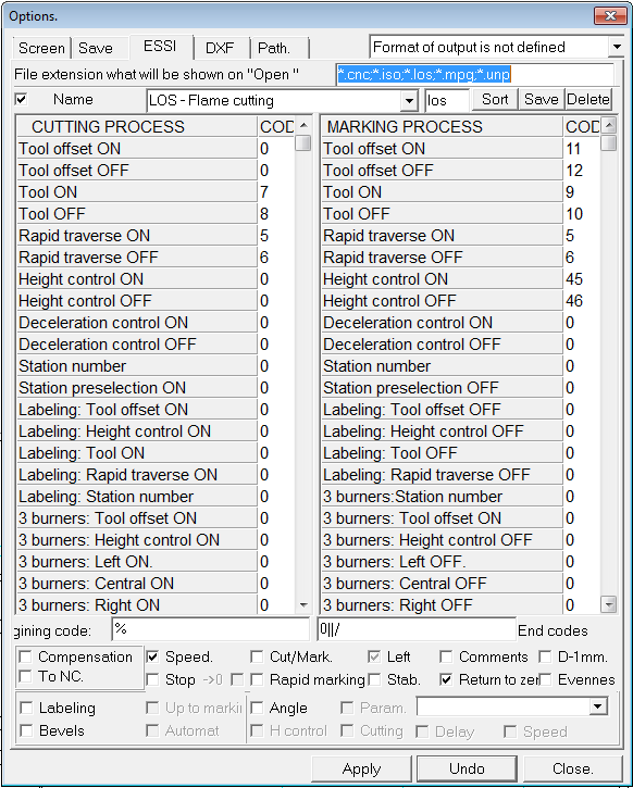 NC Maker options ESSI dialog